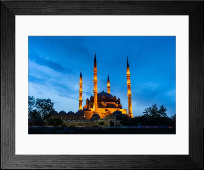 Framed Print : Selimiye mosque minarets in the city center at dusk. Edirne, Tracia region, Turkey Framed Print : Selimiye mosque minarets in the city center at dusk. Edirne, Tracia region, Turkey