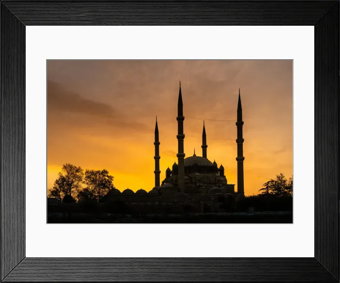 Framed Print : Selimiye mosque silhouette in the city center at sunrise. Edirne, Tracia region, Turkey Framed Print : Selimiye mosque silhouette in the city center at sunrise. Edirne, Tracia region, Turkey