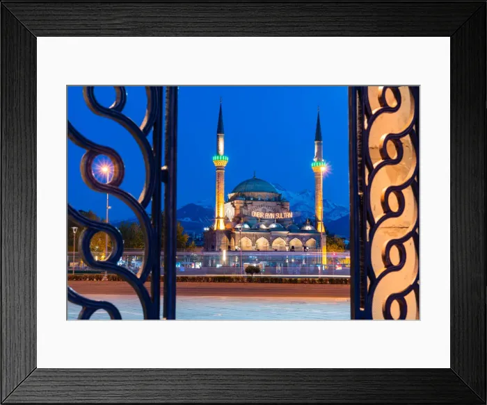 Framed Print : Burunguz mosque in republic square at dusk. Kayseri, central Anatolia, Turkey