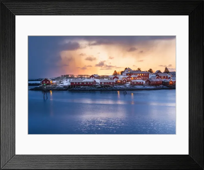 Framed Print : Red houses in the village of Reine at sunset. Reine, Lofoten island, Norway, Scandinavia Framed Print : Red houses in the village of Reine at sunset. Reine, Lofoten island, Norway, Scandinavia