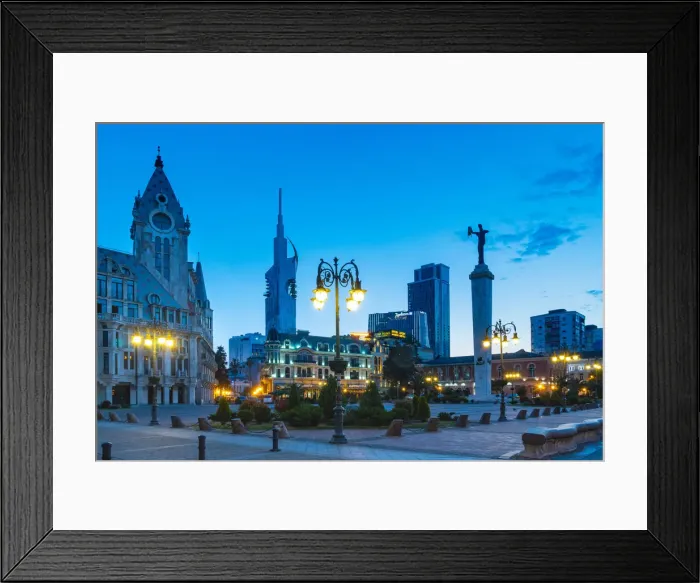 Framed Print : Europe square at twilight in the center of the city. Batumi, Agiara region, Georgia Framed Print : Europe square at twilight in the center of the city. Batumi, Agiara region, Georgia