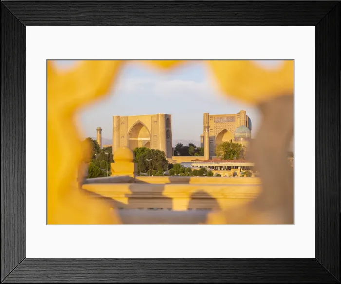 Framed Print : Close up of Bibi Khanum mosque buildings from Hazrat Hizr mosque at sunrise