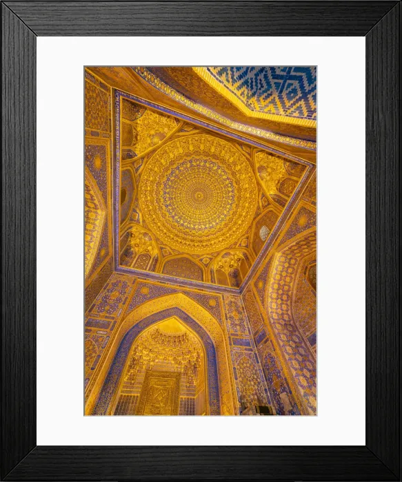 Framed Print : Gold gild in the interior mosque dome of Tilla Kari, Tilya Kori, madrasah Framed Print : Gold gild in the interior mosque dome of Tilla Kari, Tilya Kori, madrasah