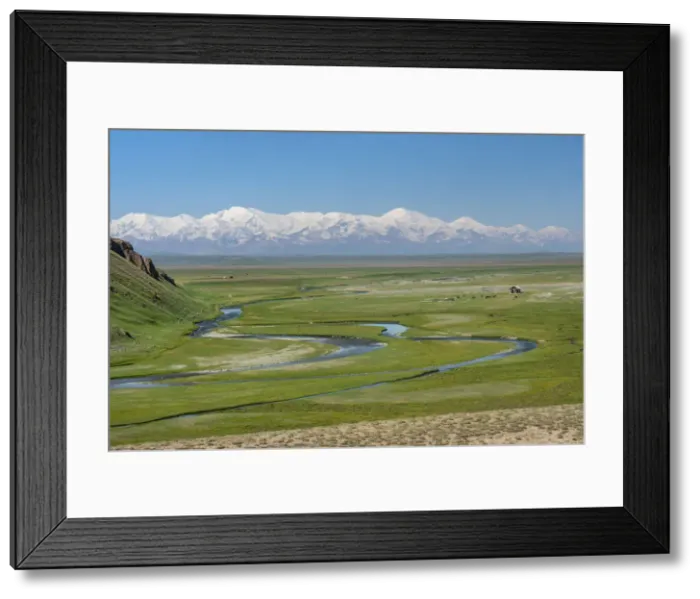 Framed Print : Landscape of valley near Sary Tash with Pamir mountains in the background Framed Print : Landscape of valley near Sary Tash with Pamir mountains in the background