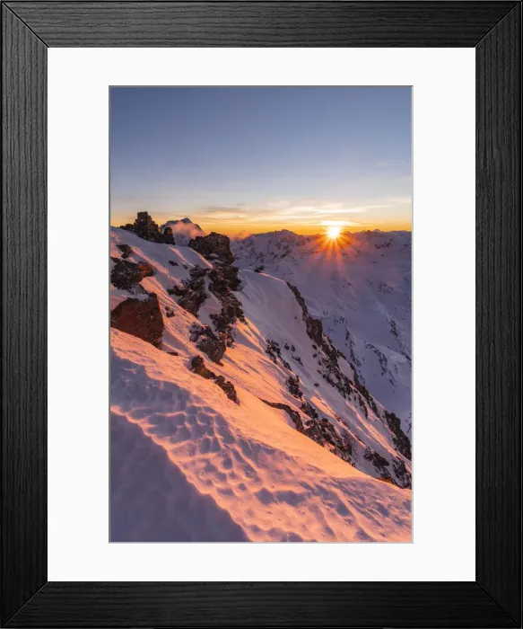Framed Print : Last sunlight from Vallombrina mountain in the Stelvio National Park during a winter Framed Print : Last sunlight from Vallombrina mountain in the Stelvio National Park during a winter