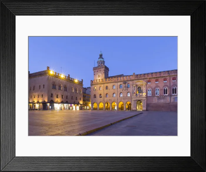 Framed Print : Accursio and Notai palaces in Maggiore square at twilight. Bologna, Emilia Romagna, Italy Framed Print : Accursio and Notai palaces in Maggiore square at twilight. Bologna, Emilia Romagna, Italy