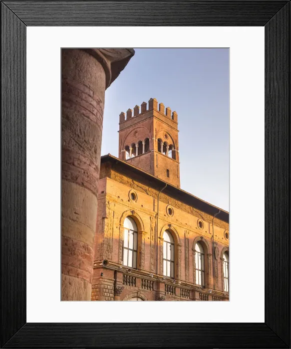 Framed Print : Arengo tower in Maggiore square in the city centr of Bologna Framed Print : Arengo tower in Maggiore square in the city centr of Bologna