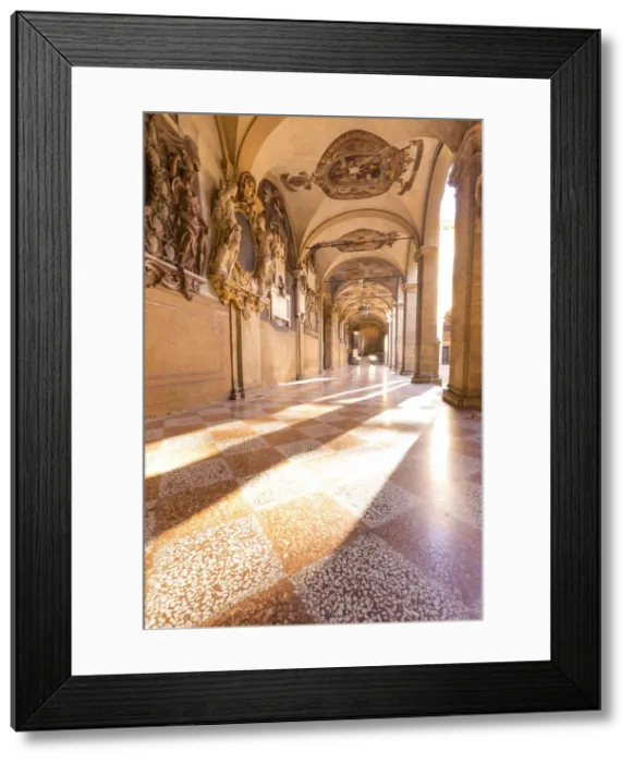 Framed Print : The renaissence architecture of Archiginnasio Biblioteca Comunale Cloister Framed Print : The renaissence architecture of Archiginnasio Biblioteca Comunale Cloister