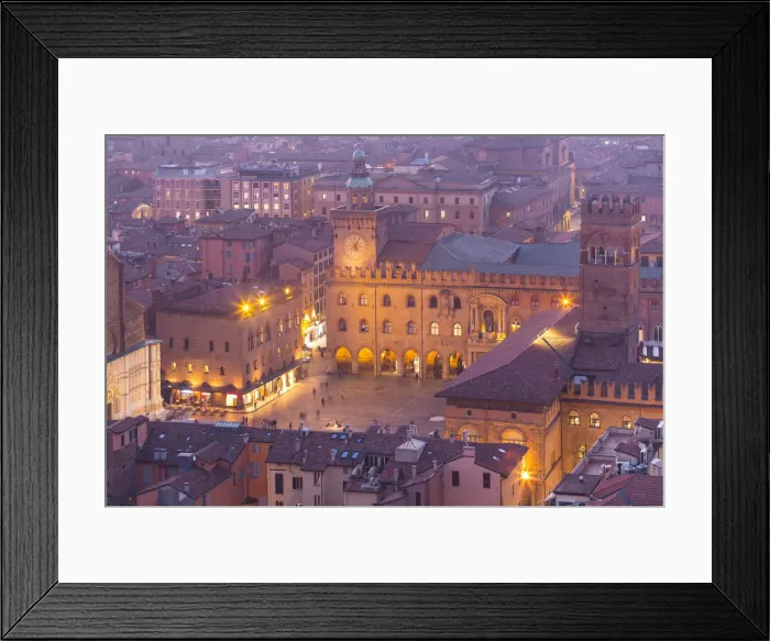 Framed Print : Maggiore square in Bologna old town from Asinelli tower during twilight Framed Print : Maggiore square in Bologna old town from Asinelli tower during twilight