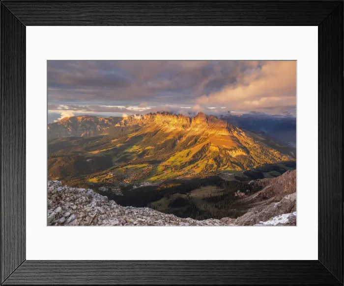 Framed Print : Roda de Vael and Catinaccio group at sunset from Latemar summit Framed Print : Roda de Vael and Catinaccio group at sunset from Latemar summit