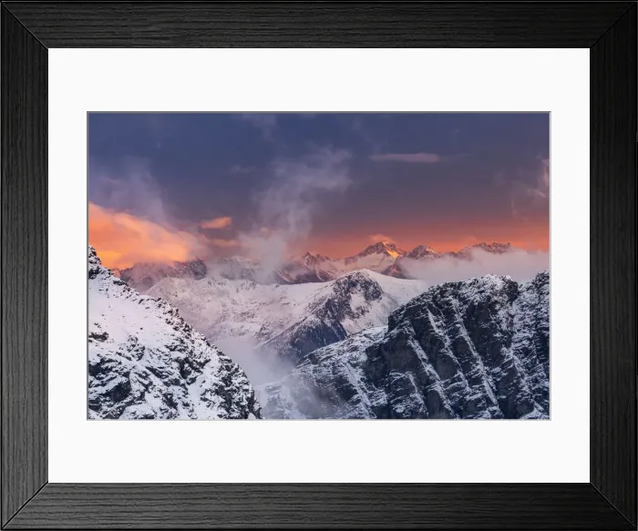 Framed Print : Winter sunsetscape over the mountains of Valmalenco valley Framed Print : Winter sunsetscape over the mountains of Valmalenco valley