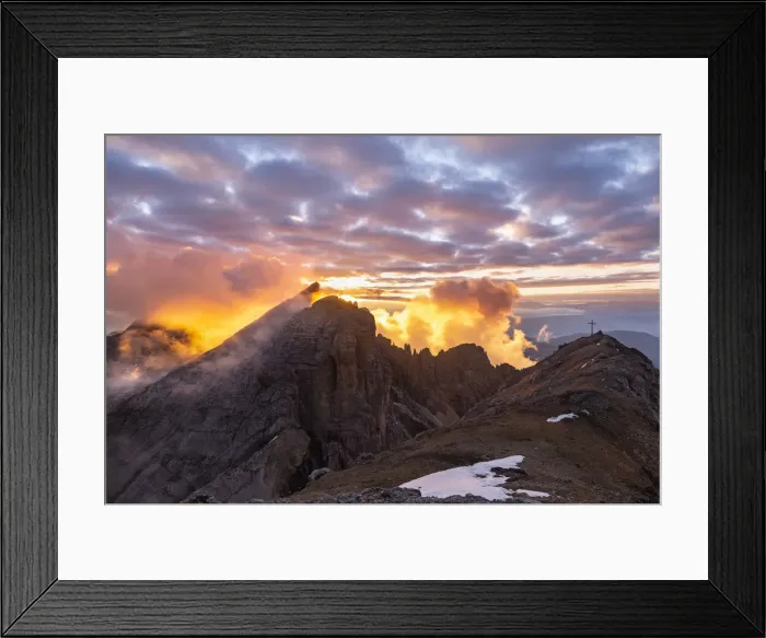 Framed Print : Sunsetscape of Dolomites mountains with Cimon del Latemar peak from Schenon mount Framed Print : Sunsetscape of Dolomites mountains with Cimon del Latemar peak from Schenon mount