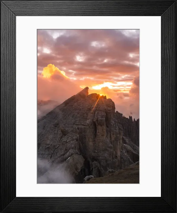 Framed Print : Cimon del Latemar peak from Schenon mount during a summer sunset Framed Print : Cimon del Latemar peak from Schenon mount during a summer sunset