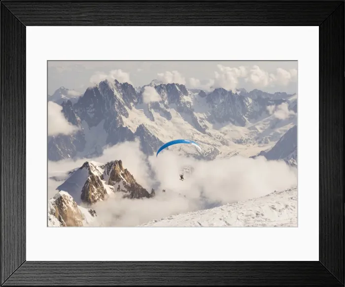 Framed Print : Paragliding from the summit of Mount Balnc after rising it by ski mountaneering Framed Print : Paragliding from the summit of Mount Balnc after rising it by ski mountaneering