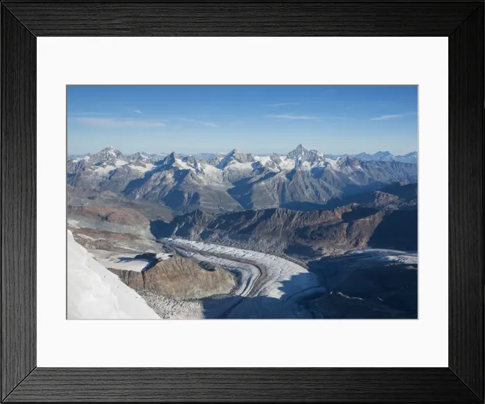 Framed Print : Panorama to Swiss side of Rosa mount glacier from Lyskamm high mountain crossing Framed Print : Panorama to Swiss side of Rosa mount glacier from Lyskamm high mountain crossing