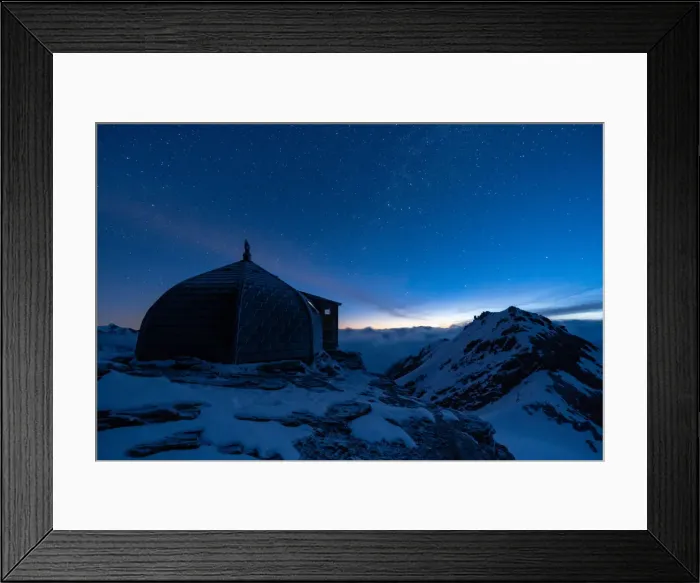 Framed Print : Nightscape of Igloo refuge des Pantalons Blancs in Swiss Alps mountains Framed Print : Nightscape of Igloo refuge des Pantalons Blancs in Swiss Alps mountains