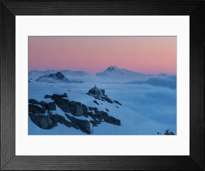 Framed Print : Igloo refuge des Pantalons Blancs in Swiss Alps mountains