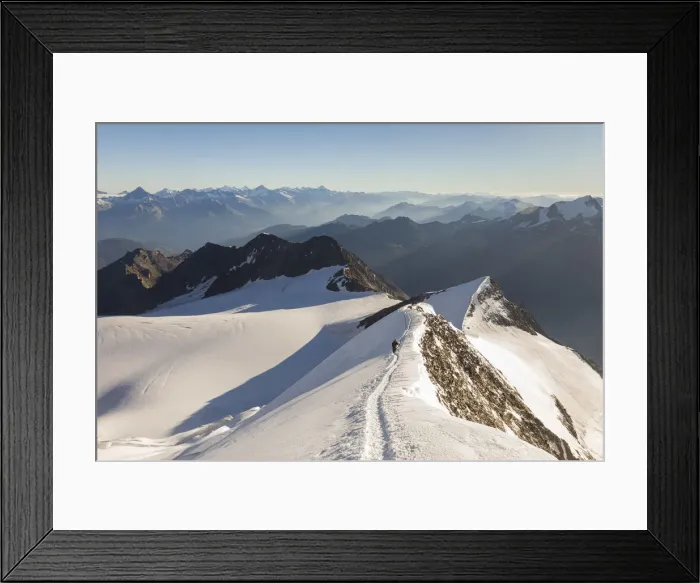 Framed Print : Alpinists along normal route to Nadelhorn, a 4000 peak in Sass Fe valley