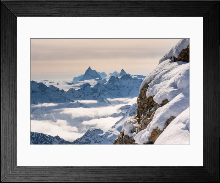 Framed Print : Matterhorn peak in background from La Sale peak in Valais mountains