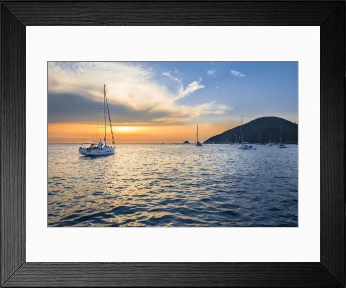 Framed Print : Mooring sailboats at sunset in Elba Island (Viticcio, Livorno, Tuscany Framed Print : Mooring sailboats at sunset in Elba Island (Viticcio, Livorno, Tuscany
