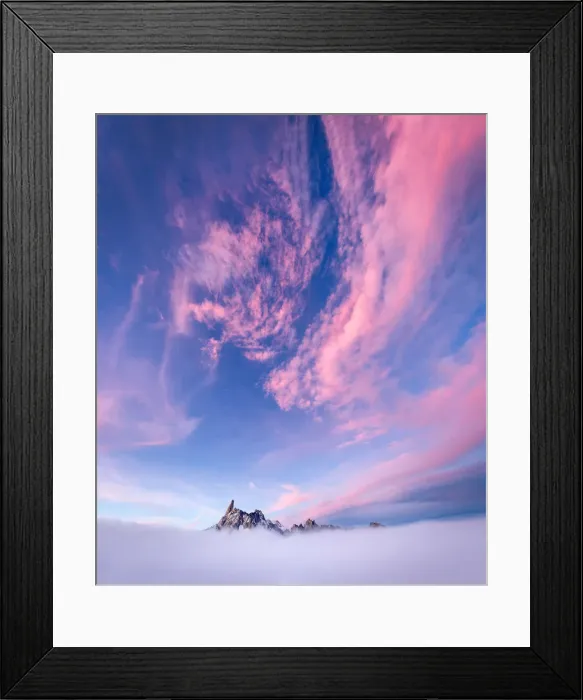 Framed Print : Sunset Dent du Geants panoramic view with rose clouds, Punta Helbronner (3462m)