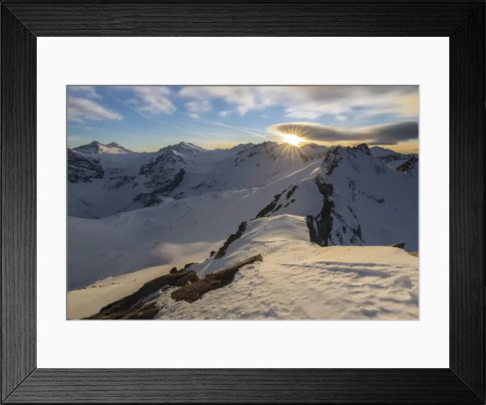 Framed Print : View of sunset at Passo Presena, Trento, Val Presena, Trentino Alto Adige, Italy Framed Print : View of sunset at Passo Presena, Trento, Val Presena, Trentino Alto Adige, Italy