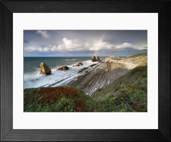 Framed Print : Sunset with rainbow at Playa de la Arnia, Boo de Pielagos, Cantabria, Spain Framed Print : Sunset with rainbow at Playa de la Arnia, Boo de Pielagos, Cantabria, Spain