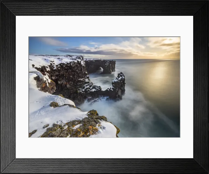 Framed Print : Sunset at Svortuloft cliffs, Hellisandur, Snaefellsnes peninsula, Iceland Framed Print : Sunset at Svortuloft cliffs, Hellisandur, Snaefellsnes peninsula, Iceland