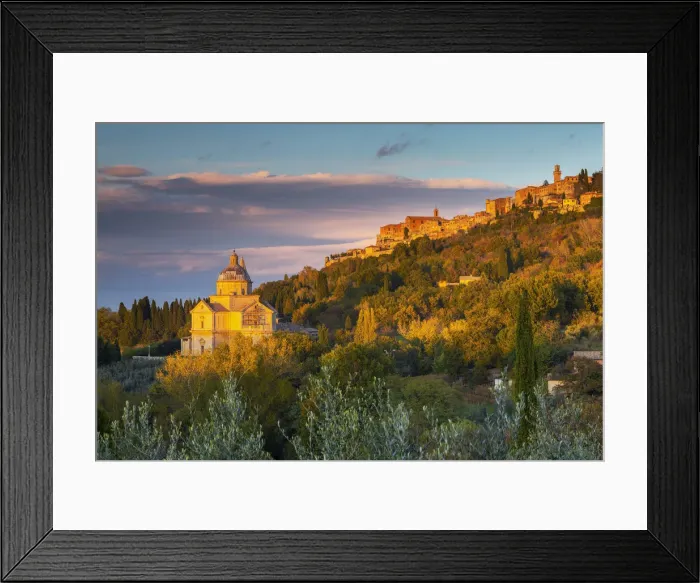 Framed Print : Montepulciano and San Biagios Church at sunset, Val D Orcia, Siena Framed Print : Montepulciano and San Biagios Church at sunset, Val D Orcia, Siena
