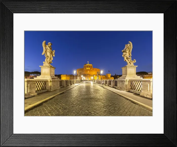 Framed Print : Blue hour in Rome in front of the Sant Angelo bridge and Castel Sant Angelo Framed Print : Blue hour in Rome in front of the Sant Angelo bridge and Castel Sant Angelo
