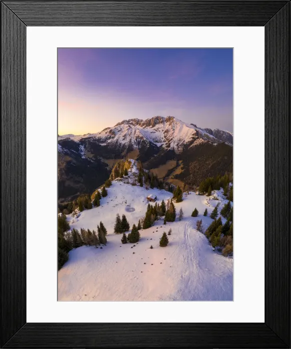 Framed Print : Aerial view of the Presolana covered in snow from Mount Scanapa during a winter sunset Framed Print : Aerial view of the Presolana covered in snow from Mount Scanapa during a winter sunset