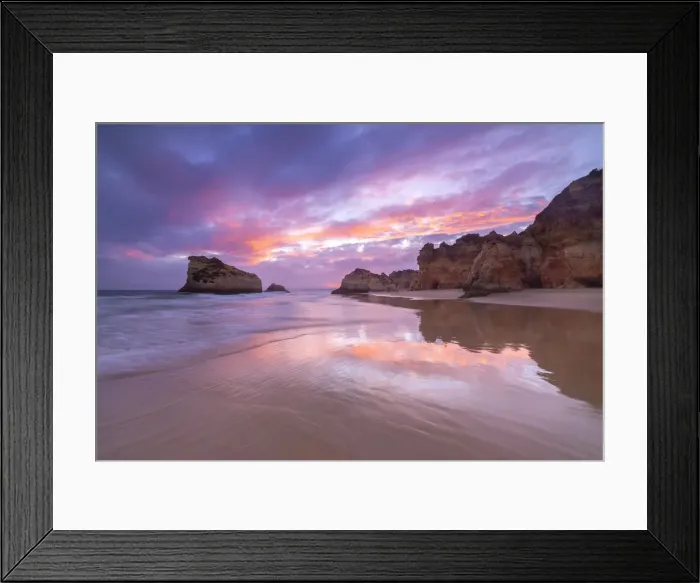 Framed Print : A colorful sunset reflected on the wet shores of Praia Dos Tres Irmaos Framed Print : A colorful sunset reflected on the wet shores of Praia Dos Tres Irmaos