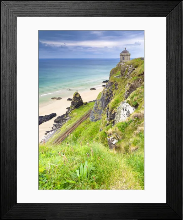 Framed Print : View of the Mussenden temple and the Downhill beach below