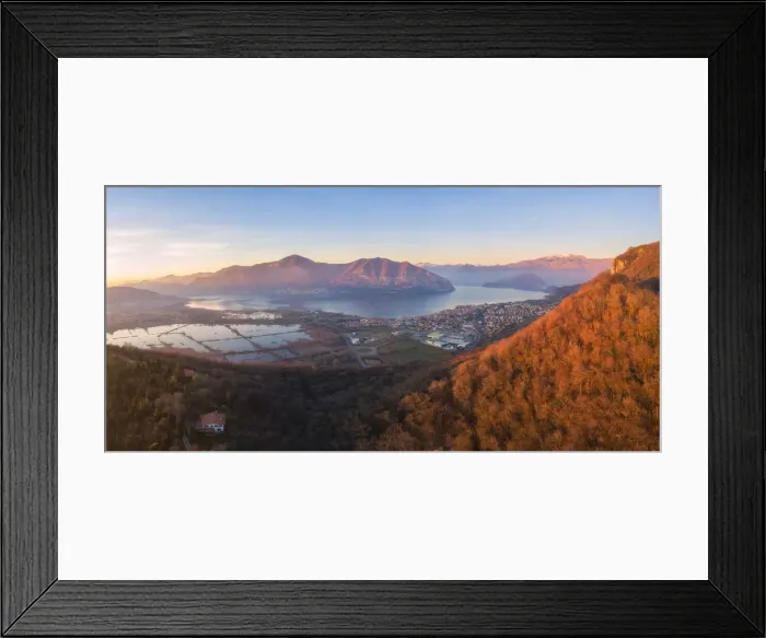 Framed Print : Aerial view of Monte Isola at sunset in Iseo lake, Brescia province, Lombardy district Framed Print : Aerial view of Monte Isola at sunset in Iseo lake, Brescia province, Lombardy district