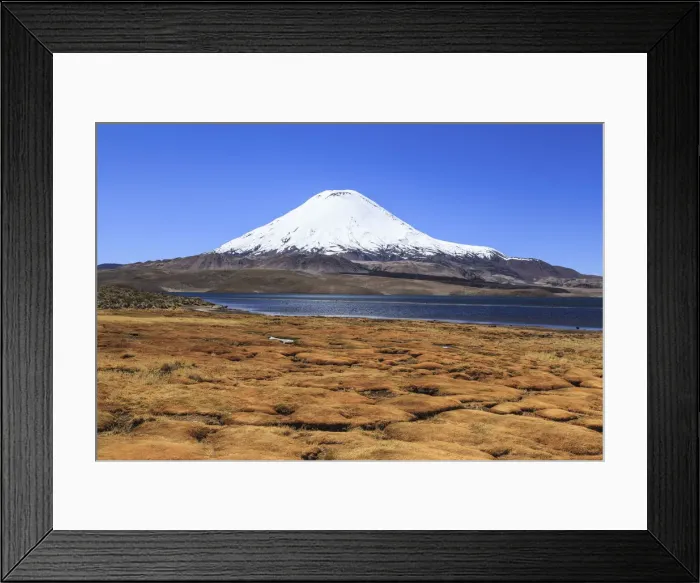 Framed Print : Parinacota Volcano and Chungara Lake in Lauca National Park, Arica & Parinacota Region