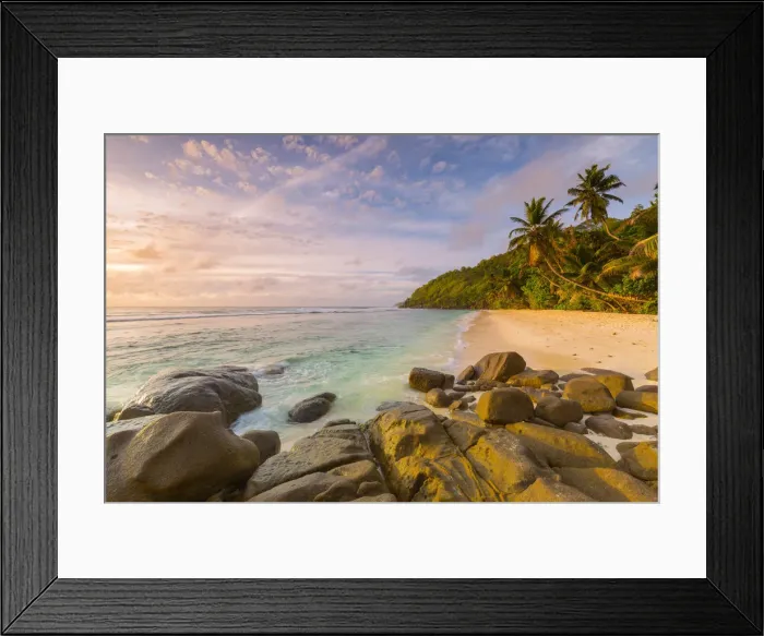 Framed Print : Beach at Sunrise, Mahe, Seychelles