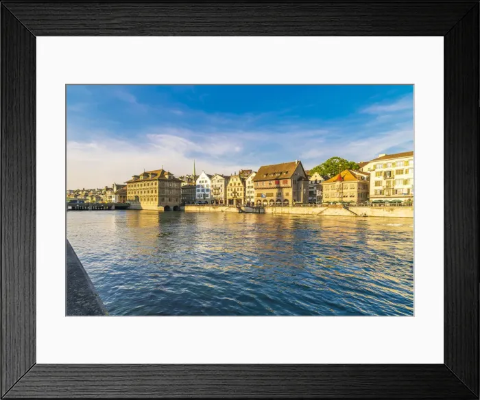 Framed Print : Sunset over the old buildings of Limmatquai, old street along Limmat River, Zurich Framed Print : Sunset over the old buildings of Limmatquai, old street along Limmat River, Zurich