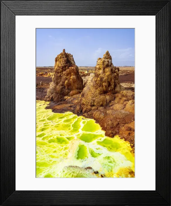 Framed Print : Salt rocks formations and pools of volcanic sulfuric acid, Dallol, Danakil Depression Framed Print : Salt rocks formations and pools of volcanic sulfuric acid, Dallol, Danakil Depression