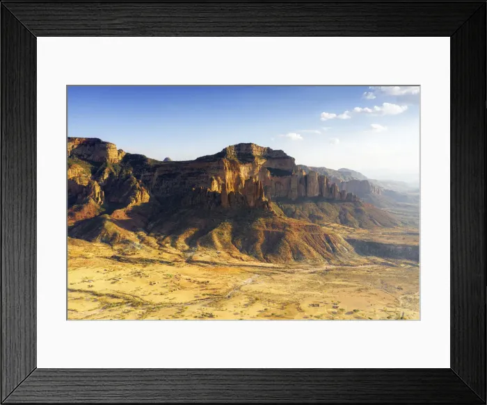 Framed Print : Sunset lit Gheralta Mountains and Abuna Yemata Guh rock hewn church, aerial view, Hawzen Framed Print : Sunset lit Gheralta Mountains and Abuna Yemata Guh rock hewn church, aerial view, Hawzen