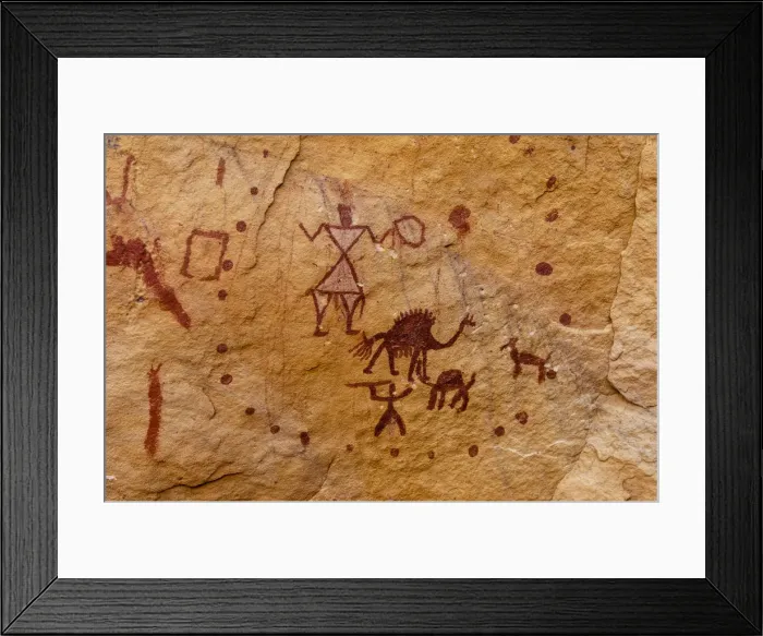 Framed Print : Prehistoric rock paintings, Wadi Teshuinat, Akakus, Sahara desert, Fezzan, Libya