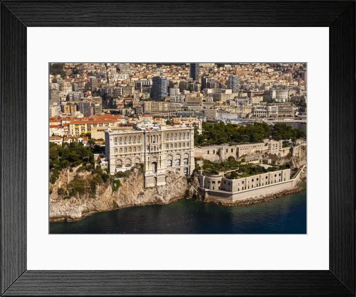 Framed Print : Monaco Oceanographic Museum and Montecarlo, View from Helicopter, Cote d Azur Framed Print : Monaco Oceanographic Museum and Montecarlo, View from Helicopter, Cote d Azur