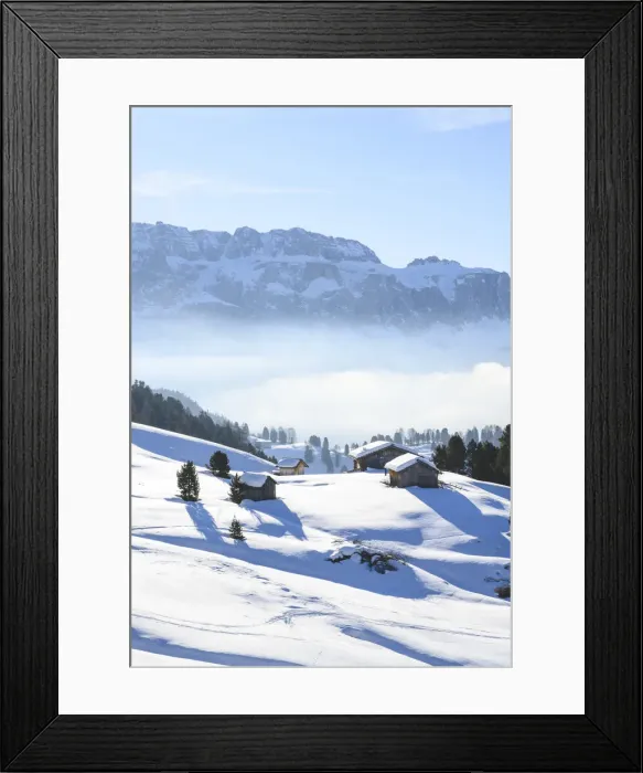 Framed Print : Some cabins under the snow in Gardena VAlley, south Tyrol, Italy Framed Print : Some cabins under the snow in Gardena VAlley, south Tyrol, Italy