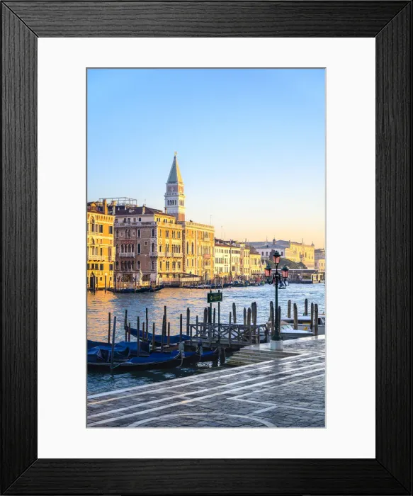 Framed Print : St Mark Bell Tower as seen from Punta della Dogana, with Gondolas and Canalgrande Framed Print : St Mark Bell Tower as seen from Punta della Dogana, with Gondolas and Canalgrande
