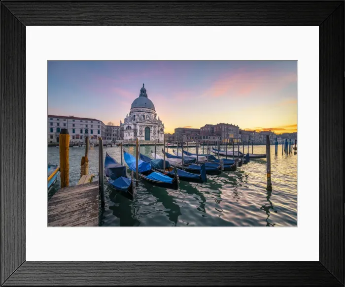 Framed Print : Colorful sunset in front of Santa Maria della Salute church. Venice, Veneto, Italy