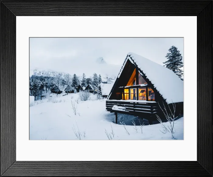 Framed Print : Cozy house covered with fresh snow in Svolvaer. Lofoten Islands, Nordland, Norway