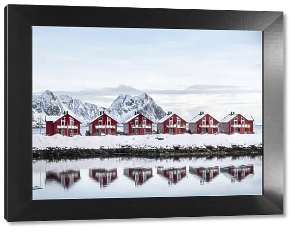 Red houses in Svolvaer, Lofoten Islands, Nordland, Norway