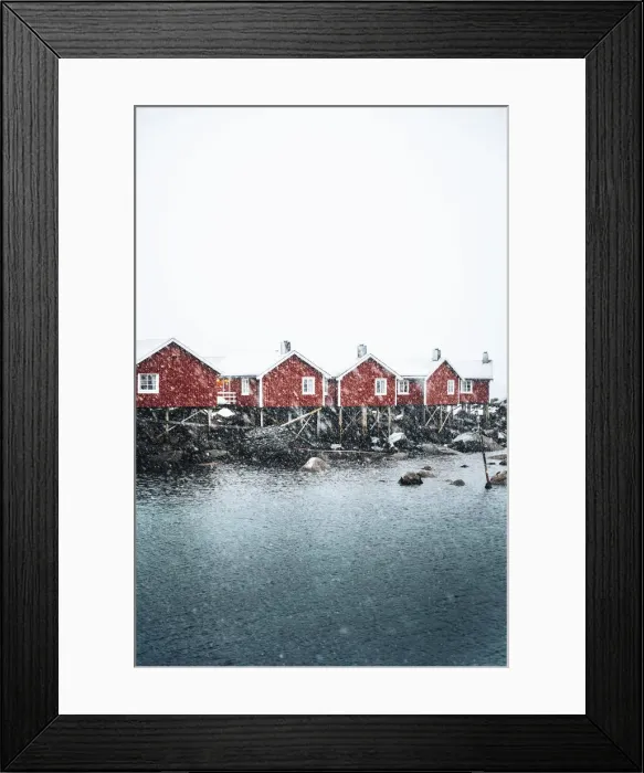 Framed Print : Hamnoy village with snowflakes, Reine Bay, Lofoten Islands, Nordland, Norway Framed Print : Hamnoy village with snowflakes, Reine Bay, Lofoten Islands, Nordland, Norway