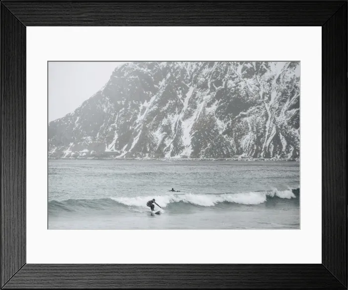Framed Print : Surfers in Skagsanden Beach, Lofoten Islands, Nordland, Norway