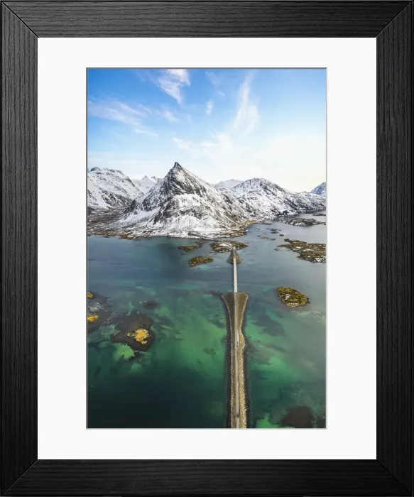 Framed Print : High angle view of Fredvang bridges, Lofoten Islands, Nordland, Norway