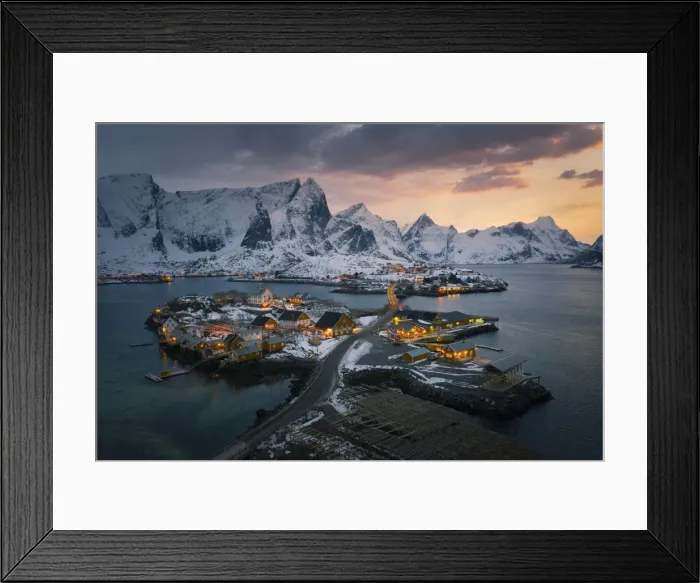 Framed Print : Elevated view of Sakrisoy Village, Lofoten Islands, Nordland, Norway Framed Print : Elevated view of Sakrisoy Village, Lofoten Islands, Nordland, Norway